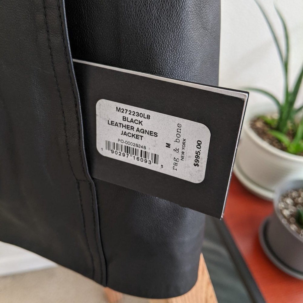 rag & bone Black Leather Bomber Jacket - Picture 3 of 7